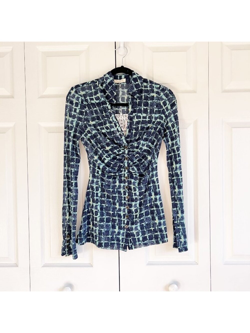 Free People Electric Blue Green Combo Lucky Shirtee Women's Size X-Small XS